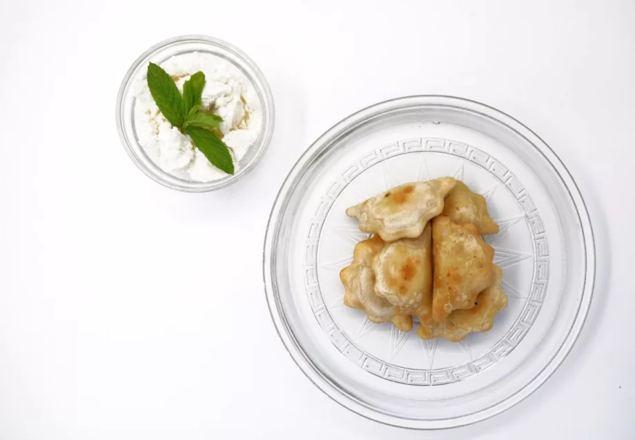 Traditional fried pie with lemon zest and mint Cretan Cuisine