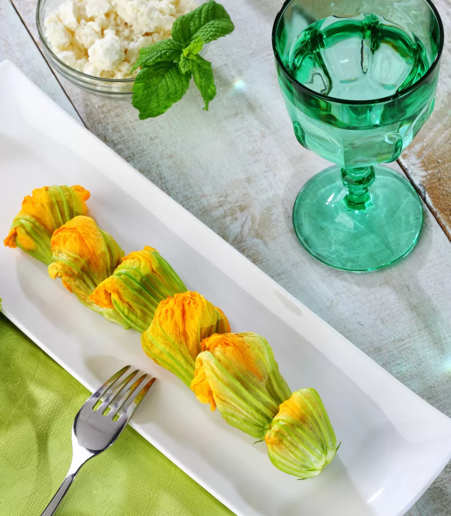 Squash Blossoms Stuffed with Myzithra Cheese Cretan handmade wraps